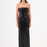 Rhinestone Sequined Strapless Long Evening Dress