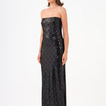 Rhinestone Sequined Strapless Long Evening Dress