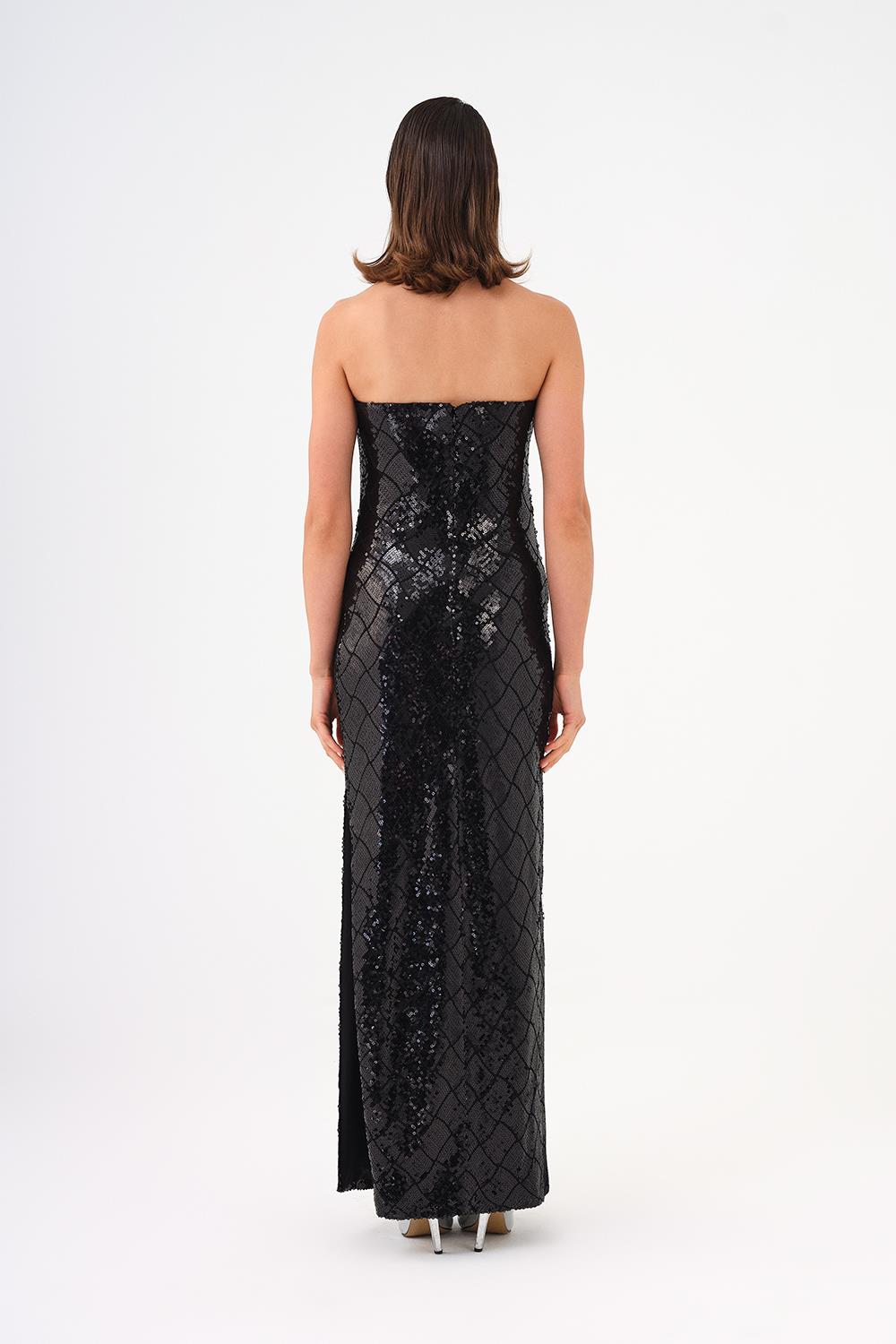 Rhinestone Sequined Strapless Long Evening Dress