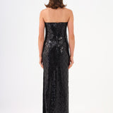 Rhinestone Sequined Strapless Long Evening Dress