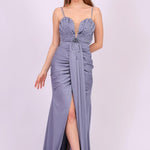 Rope Strappy Embroidered Slit Long Evening Dress