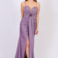 Rope Strappy Embroidered Slit Long Evening Dress