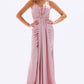 Rope Strappy Embroidered Slit Long Evening Dress