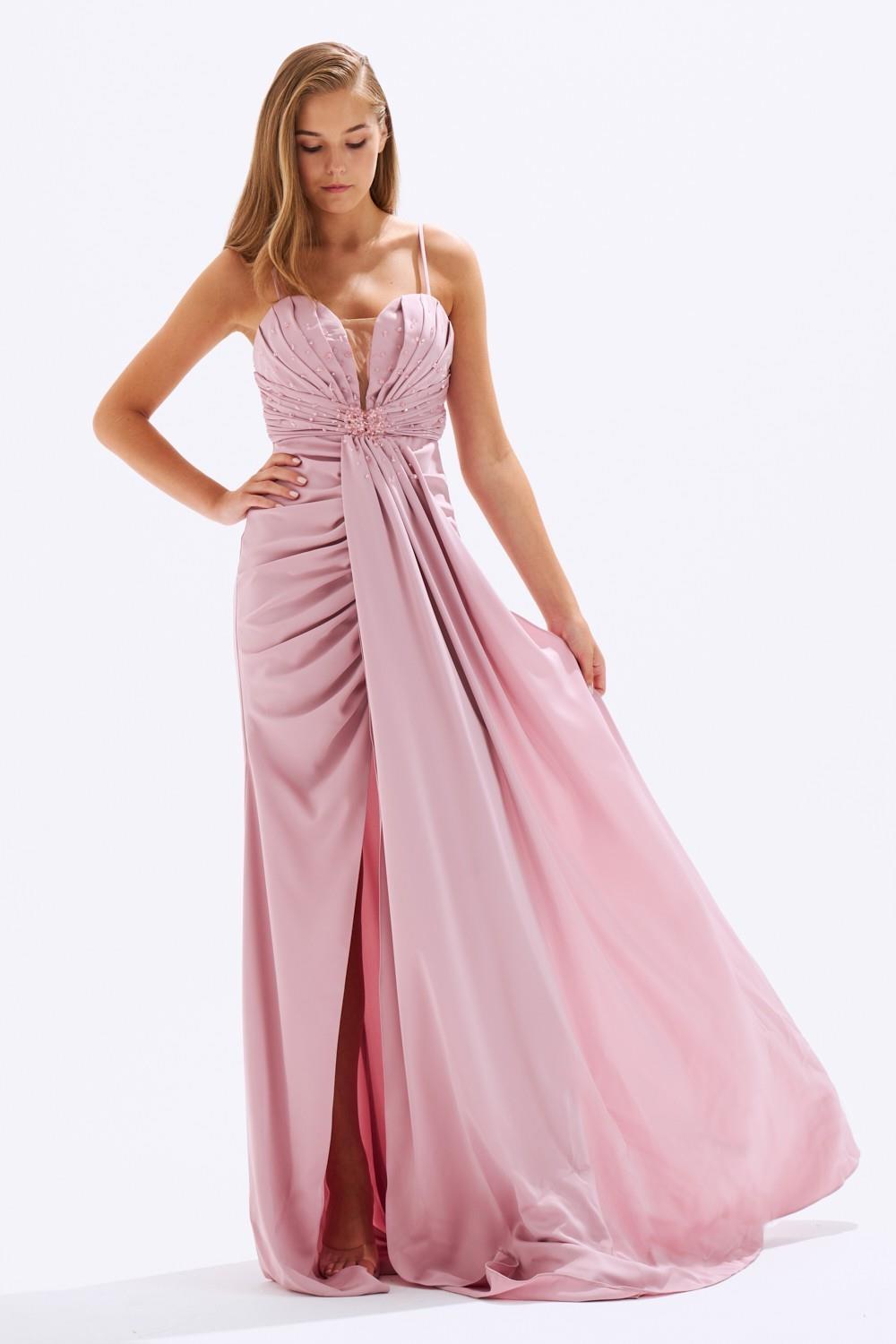 Rope Strappy Embroidered Slit Long Evening Dress