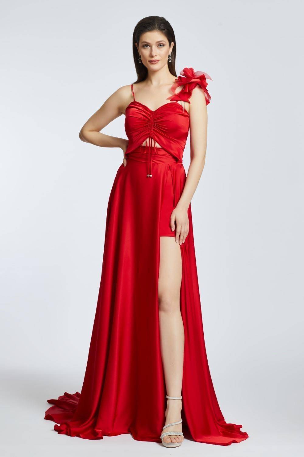 Rope Strappy Slit Long Evening Dress