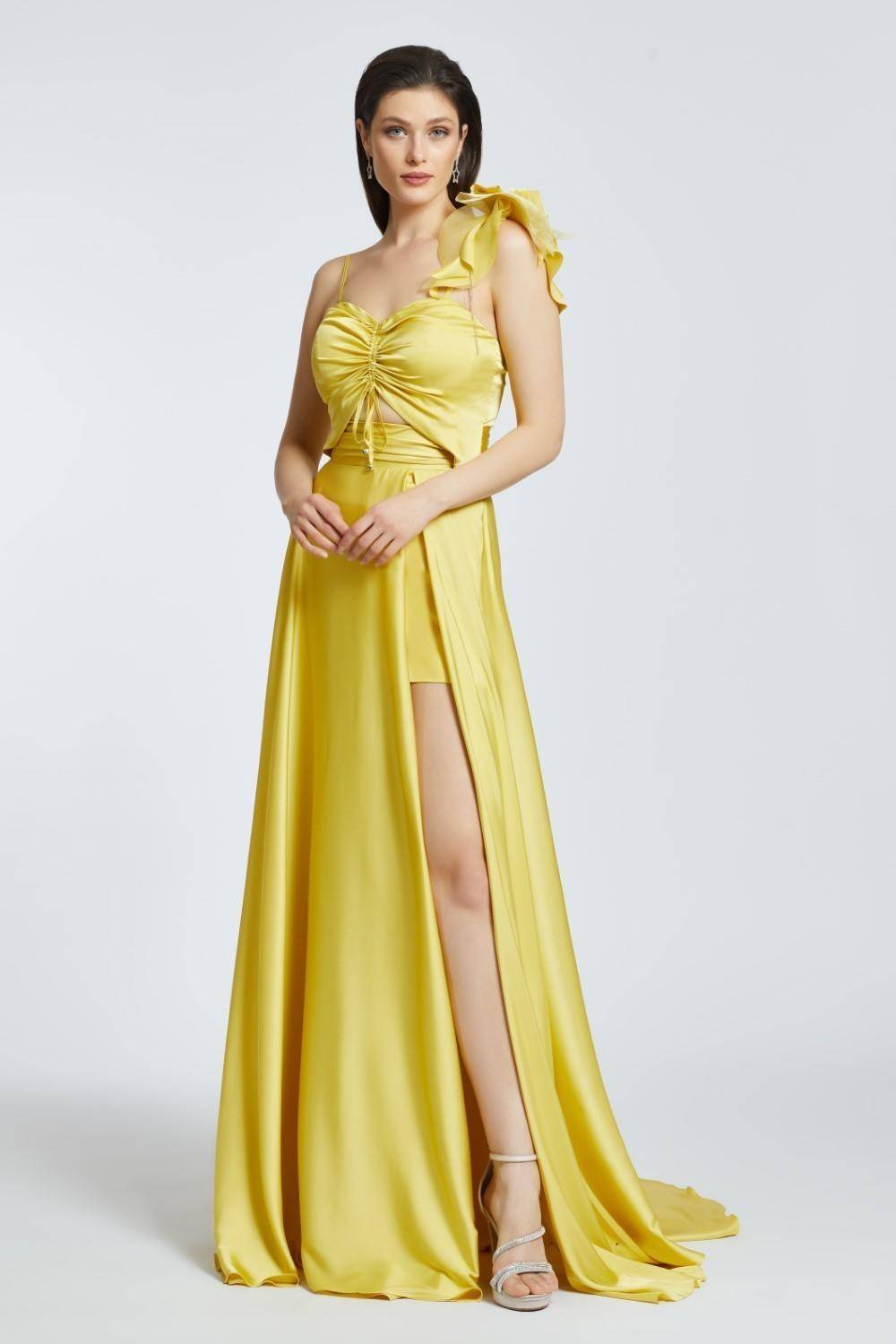 Rope Strappy Slit Long Evening Dress
