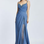 Rope Straps Draped Embroidered Evening Dress With Slits