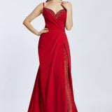 Rope Straps Draped Embroidered Evening Dress With Slits