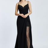 Rope Straps Draped Embroidered Evening Dress With Slits