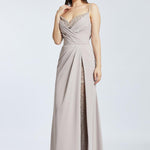 Rope Straps Draped Embroidered Evening Dress With Slits