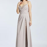 Rope Straps Draped Embroidered Evening Dress With Slits