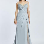 Rope Straps Draped Embroidered Evening Dress With Slits