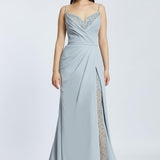 Rope Straps Draped Embroidered Evening Dress With Slits