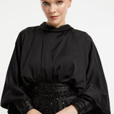 Satin Top Embroidered Mikado Skirt Veiling Dress - 2009C