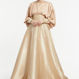 Satin Top Embroidered Mikado Skirt Veiling Dress