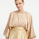 Satin Top Embroidered Mikado Skirt Veiling Dress - 2009C