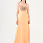 Sequin Detailed Strappy Heart Neck Long Evening Dress