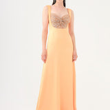 Sequin Detailed Strappy Heart Neck Long Evening Dress