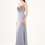 Sequin Detailed Strappy Heart Neck Long Evening Dress