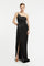 Sequin Top Satin Slit Evening Dress