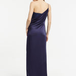 Sequin Top Satin Slit Evening Dress