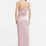 Sequin Top Satin Slit Evening Dress