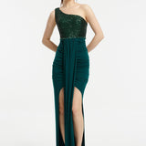 Sequin Embroidered Slit Evening Dress - 3018C