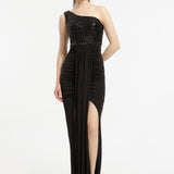 Sequin Embroidered Slit Evening Dress - 3018C