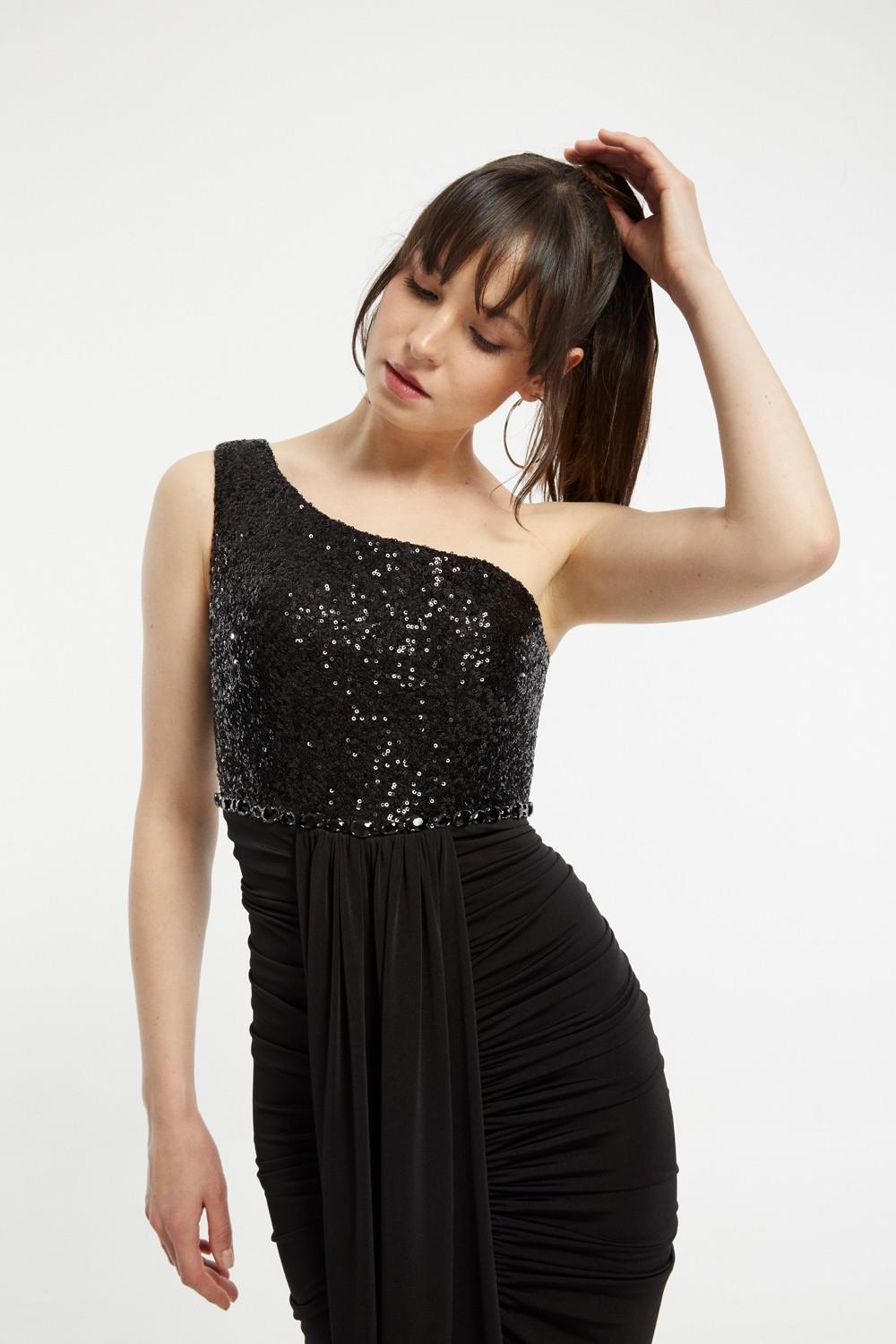 Sequin Embroidered Slit Evening Dress