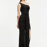 Sequin Embroidered Slit Evening Dress - 3018C