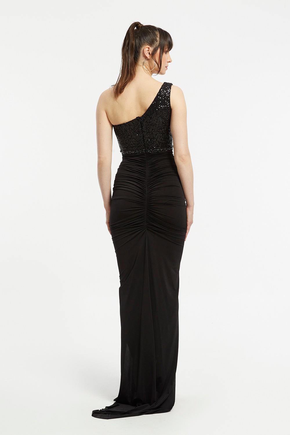 Sequin Embroidered Slit Evening Dress