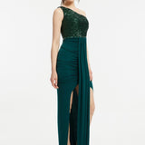 Sequin Embroidered Slit Evening Dress - 3018C