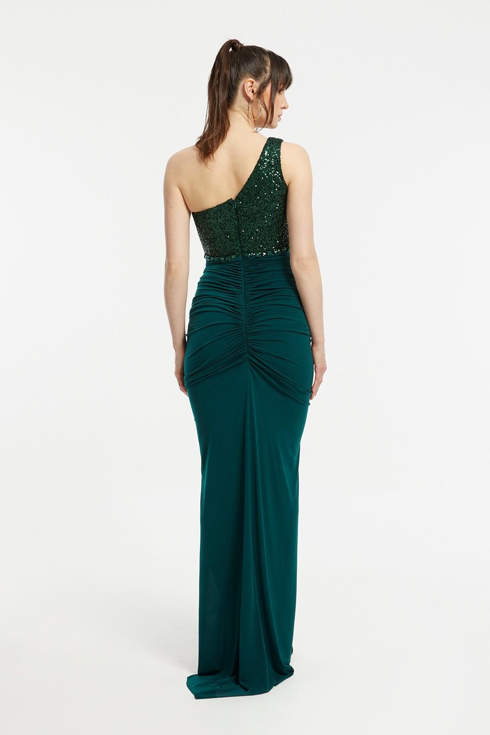 Sequin Embroidered Slit Evening Dress