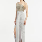 Sequin Embroidered Slit Evening Dress - 3018C