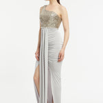 Sequin Embroidered Slit Evening Dress