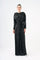 Sequined Long Sleeve Evening Dress with Bow Detail