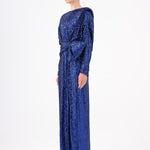 Sequined Long Sleeve Evening Dress with Bow Detail