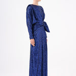 Sequined Long Sleeve Evening Dress with Bow Detail