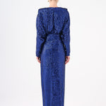 Sequined Long Sleeve Evening Dress with Bow Detail