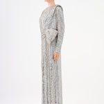 Sequined Long Sleeve Evening Dress with Bow Detail