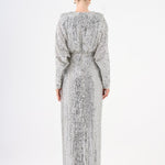 Sequined Long Sleeve Evening Dress with Bow Detail