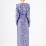 Sequined Long Sleeve Evening Dress with Bow Detail