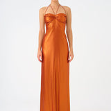 Shiny Knitted Long Evening Dress with Neck Straps