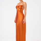 Shiny Knitted Long Evening Dress with Neck Straps