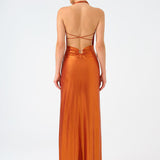 Shiny Knitted Long Evening Dress with Neck Straps