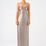 Shiny Knitted Long Evening Dress with Neck Straps