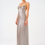 Shiny Knitted Long Evening Dress with Neck Straps