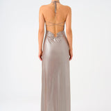 Shiny Knitted Long Evening Dress with Neck Straps