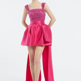 Bow Tail Short Evening Dress