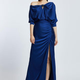 Short Sleeve Slit Long Evening Dress with Buckle - 2024